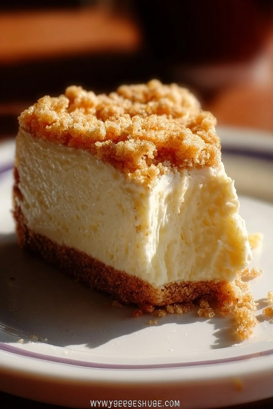 Slice of delicious Rice Krispie Treat Cheesecake topped with crispy marshmallow layer