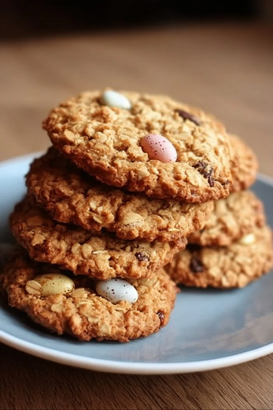 Colorful Easter Oatmeal Cookies decorated with spring-themed toppings