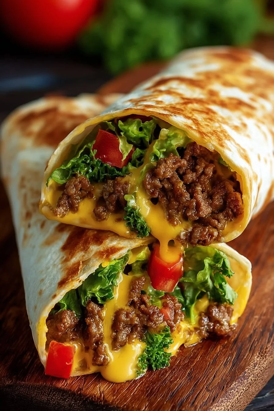 Delicious air fryer cheeseburger wraps served on a plate
