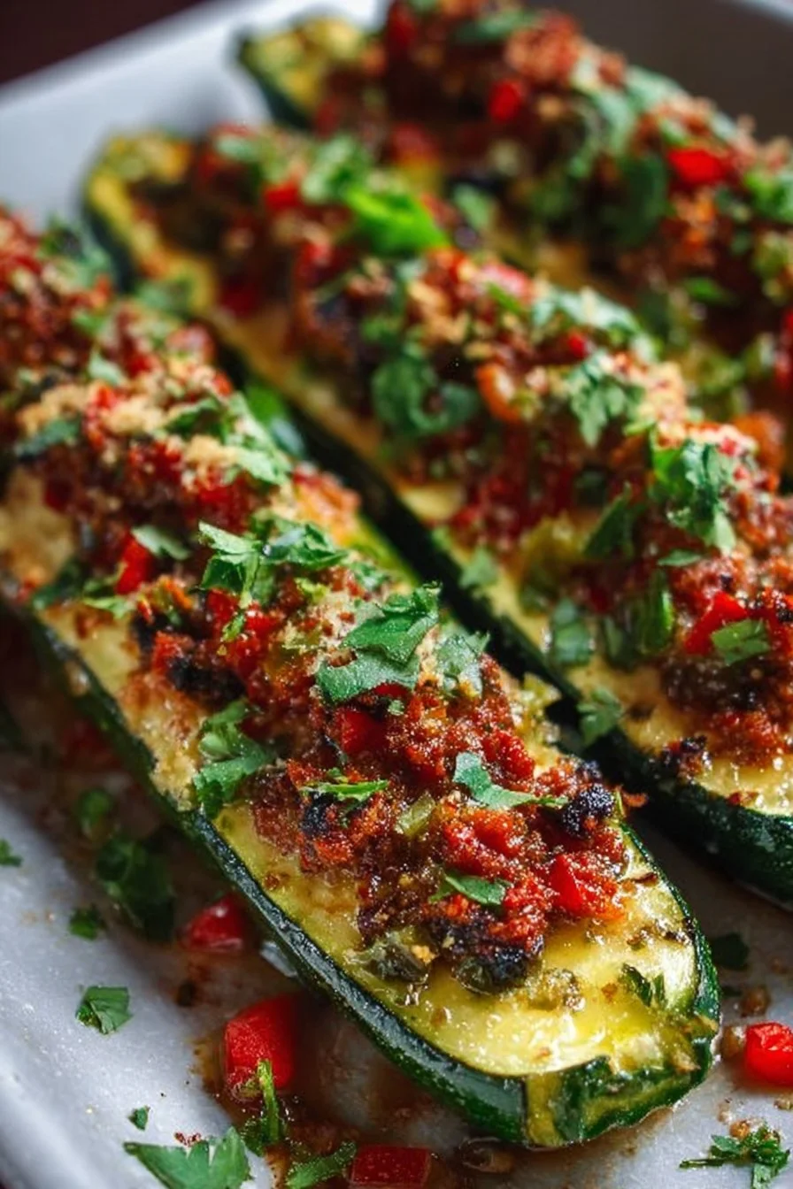 Easy Mediterranean stuffed zucchini filled with herbs and spices
