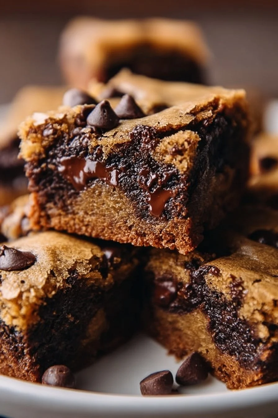 Decadent homemade chocolate chip brownie with cookie dough topping