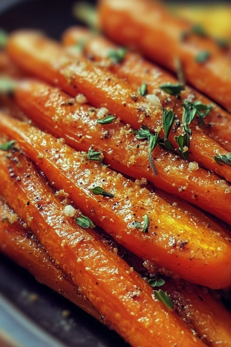 Bowl of honey roasted carrots garnished with herbs, a delicious side dish