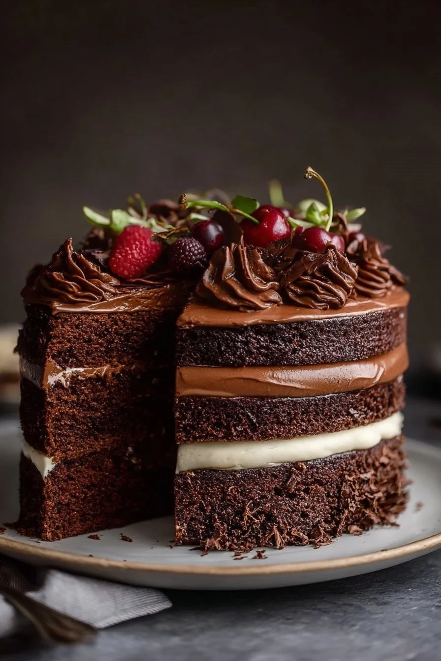 Decadent J'Adore Layer Cake with layers of cream and rich flavors