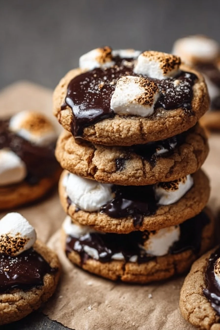 Delicious S'mores Cookies with chocolate, graham crackers, and marshmallows
