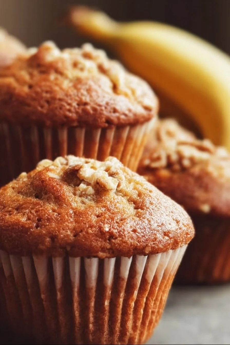 Deliciously moist banana muffins fresh out of the oven