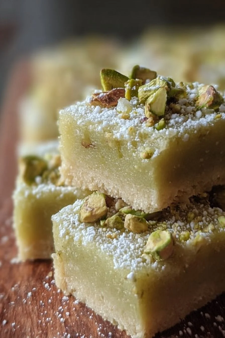 Pistachio Pudding Sugar Cookie Bars on a white plate