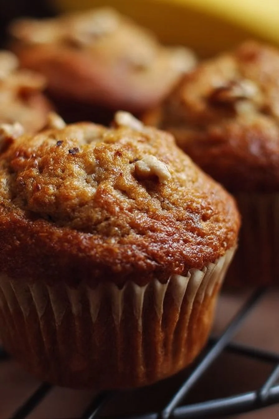 Delicious homemade banana muffins cooling on a wire rack