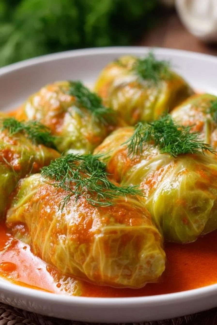 Savory cabbage rolls served on a plate for family dinner