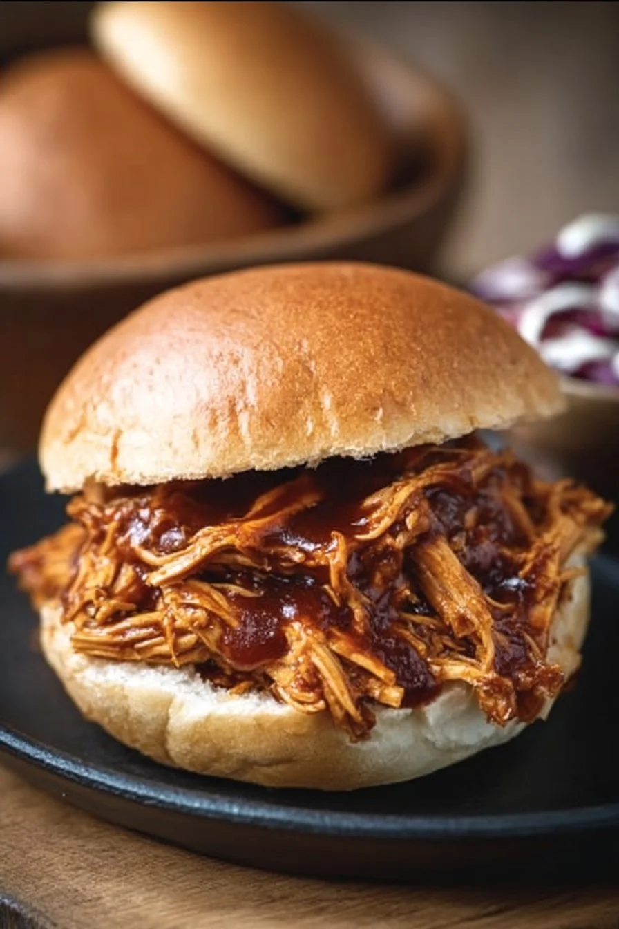 Slow-cooked BBQ pulled chicken served in a meal prep container
