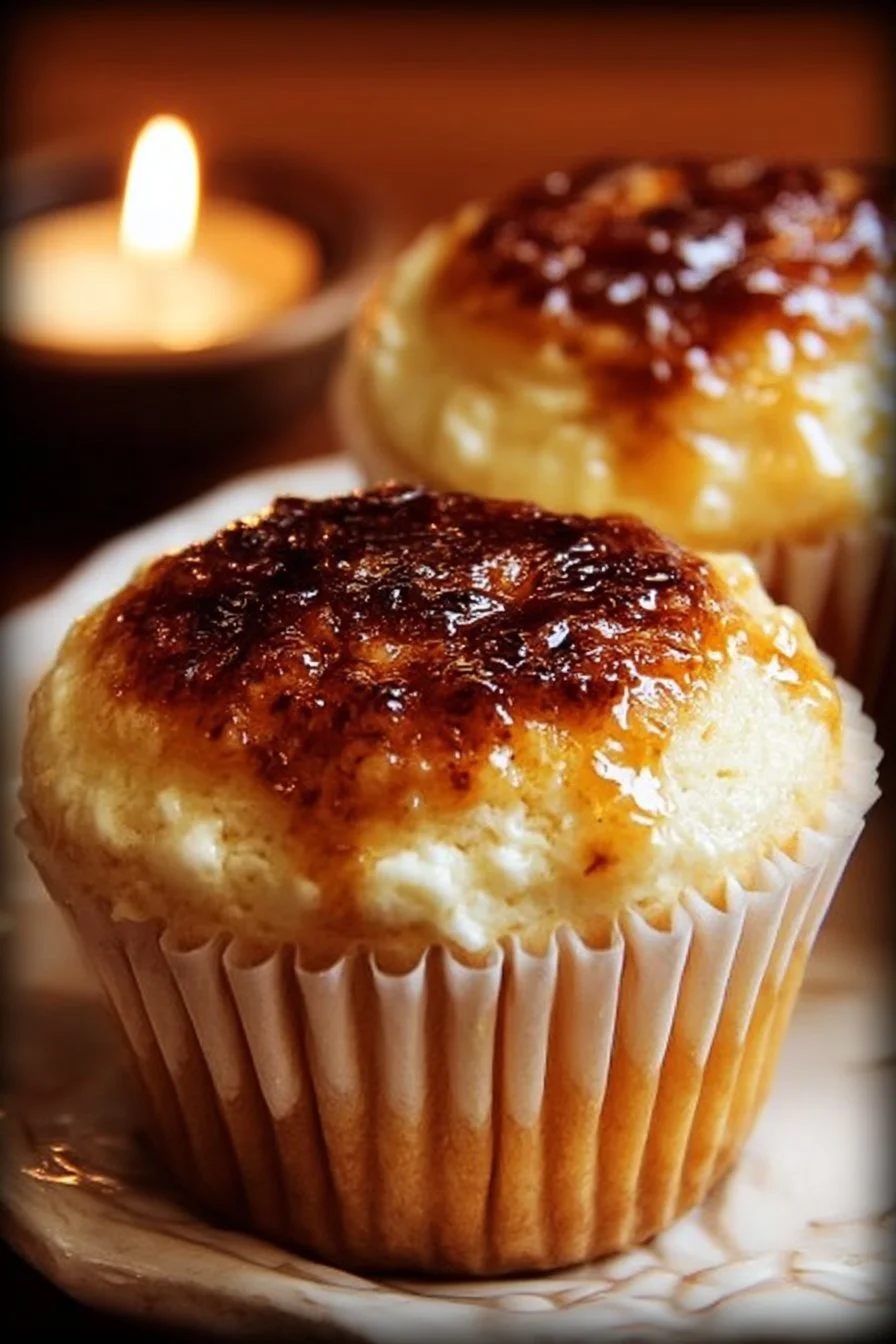 Delicious Smoky Vanilla Bean Crème Brûlée Cupcakes with caramelized tops