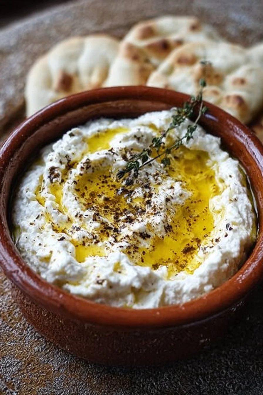 Whipped feta drizzled with honey served as a tasty dip