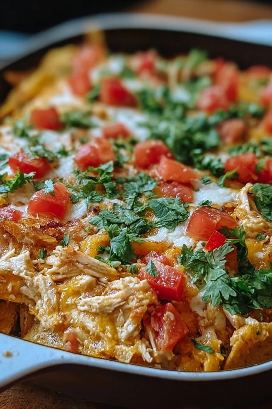 Delicious chicken tamale casserole topped with cheese and spices