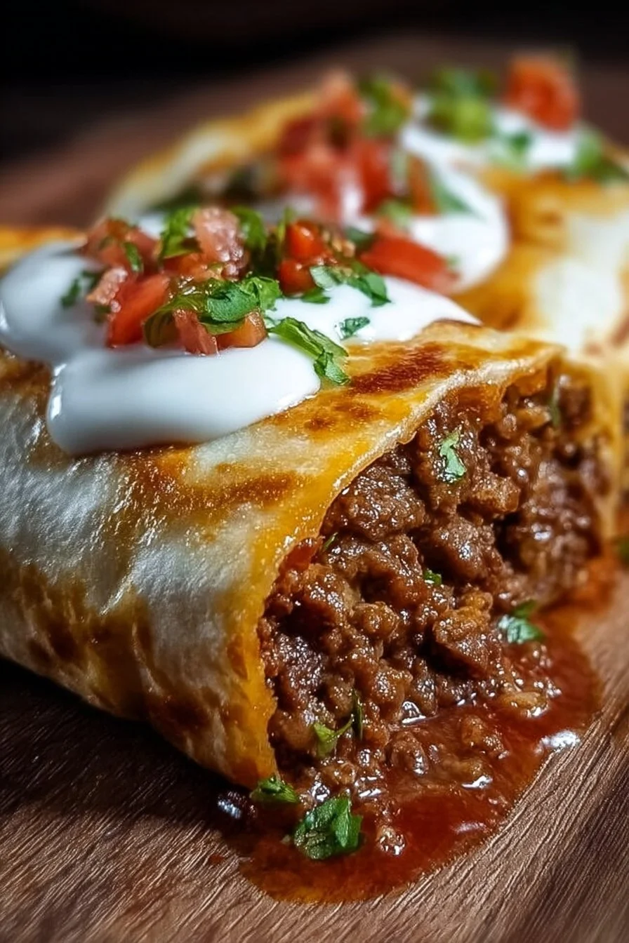Cheesy Beefy Burrito Delight filled with seasoned beef and melted cheese