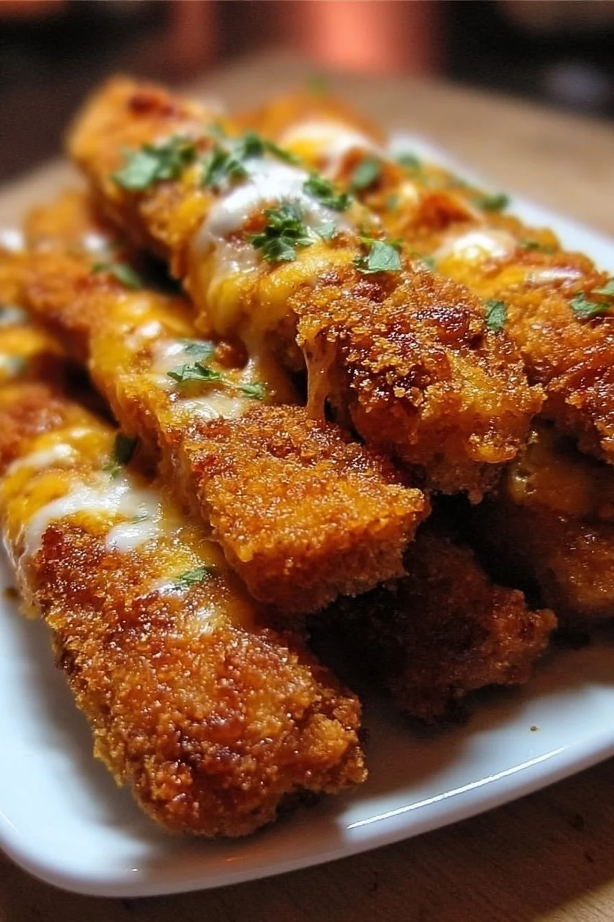 Cheesy taco sticks served on a plate with toppings