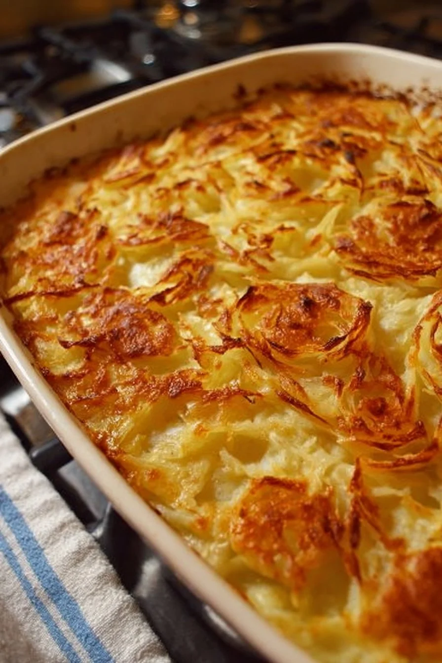 Delicious and comforting cabbage casserole dish served with cheese and herbs