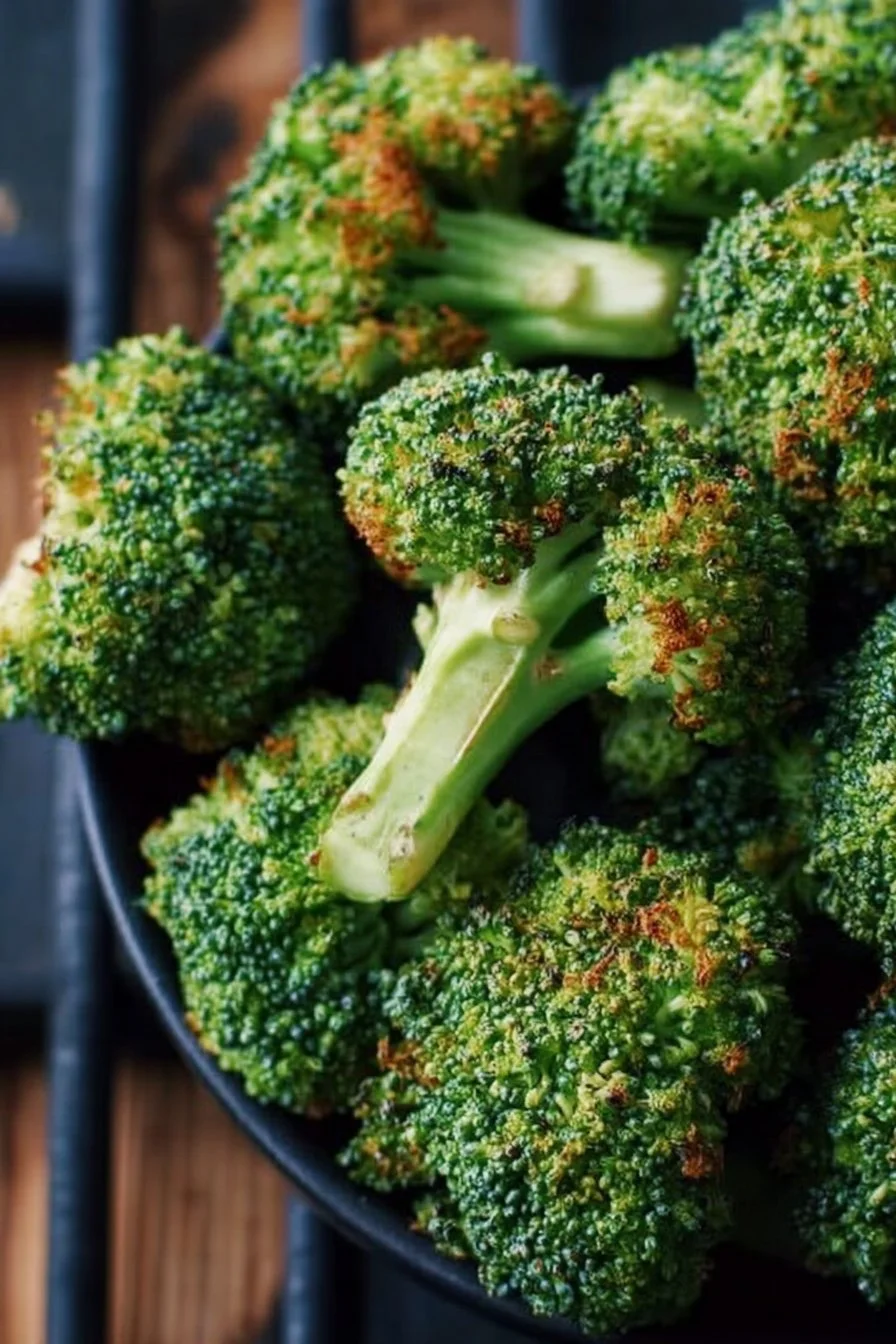 Crispy Air Fryer Broccoli served on a plate
