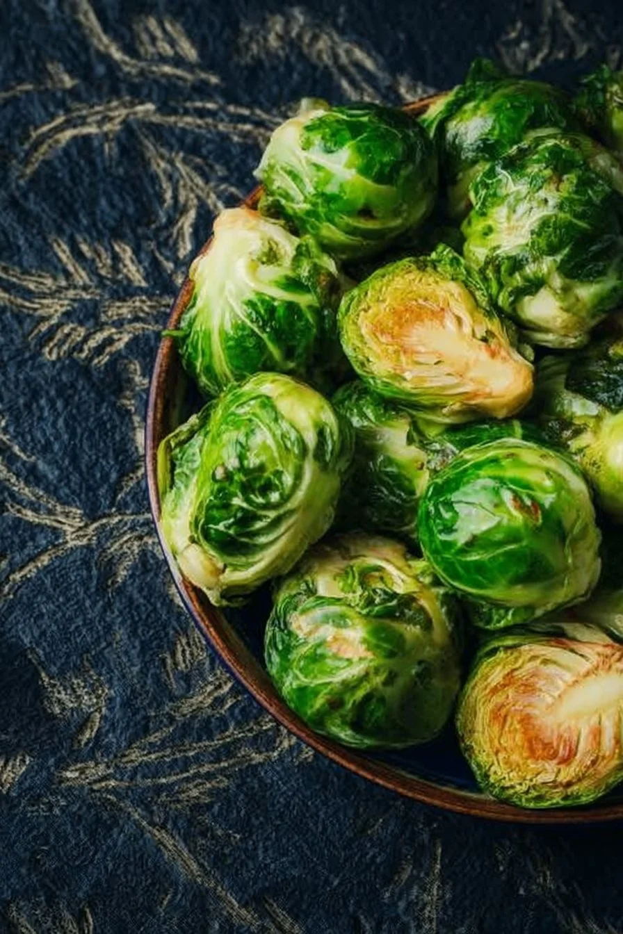 Crispy air fryer Brussels sprouts served on a plate