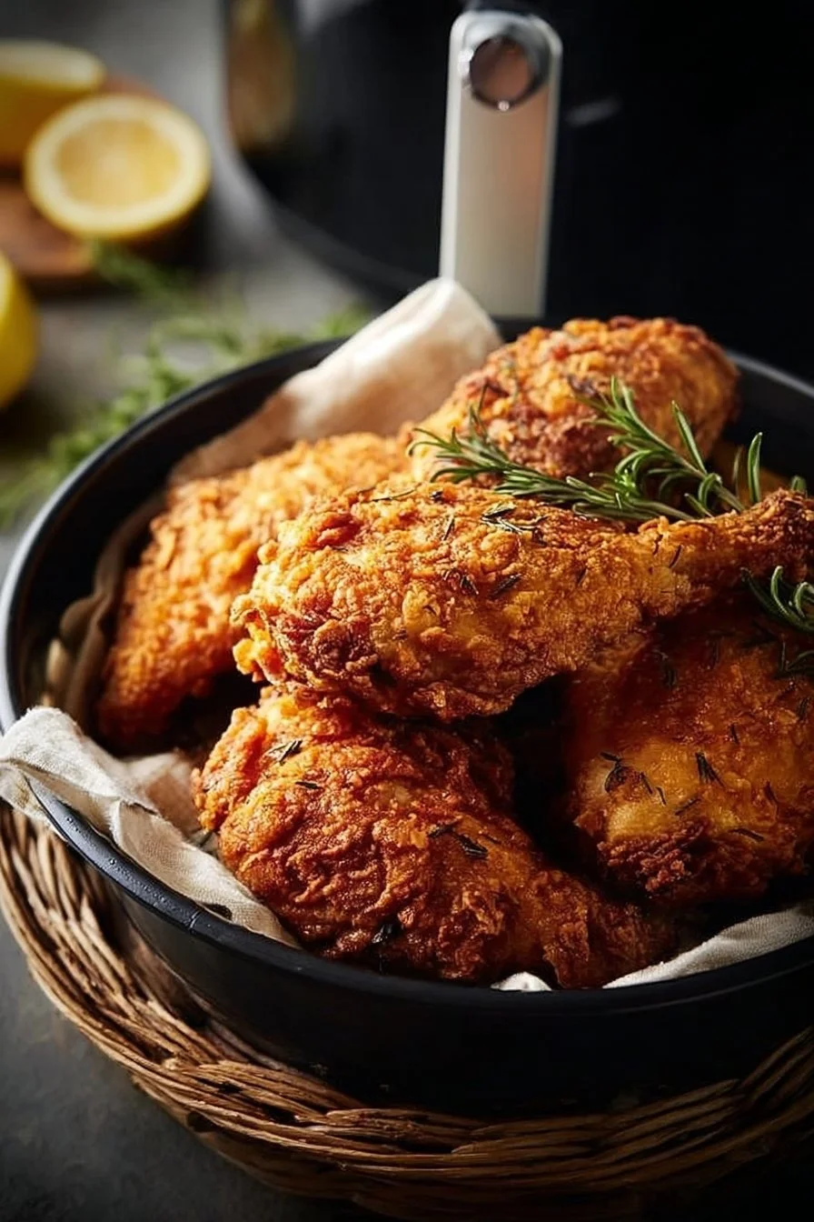 Crispy air fryer chicken with golden crust and juicy interior