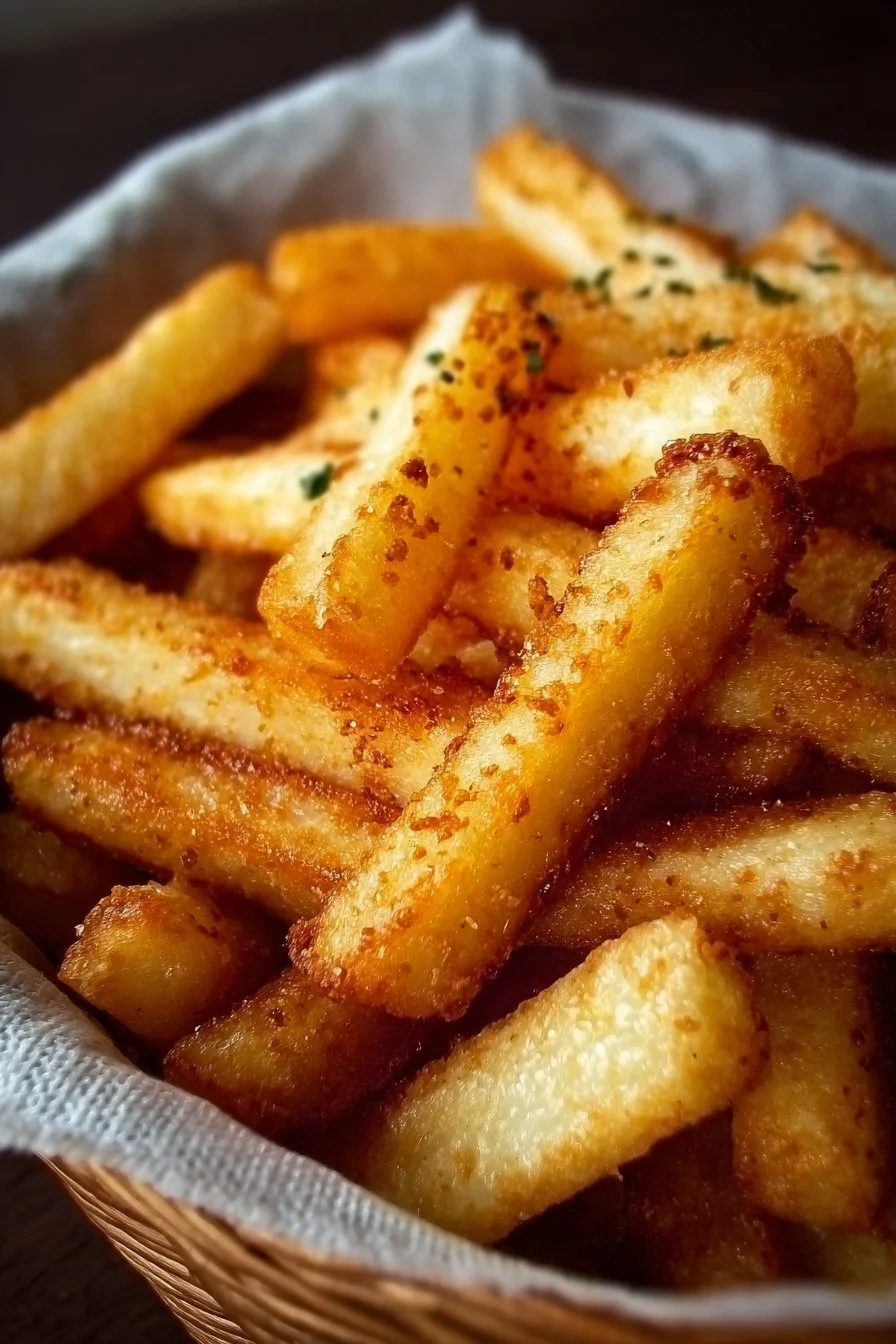 Crispy mashed potato fries served in a bowl with dipping sauce.
