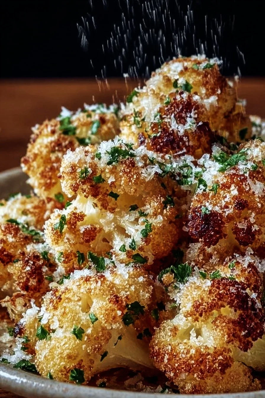 Crispy Parmesan roasted cauliflower dish, elegantly presented on a serving plate.
