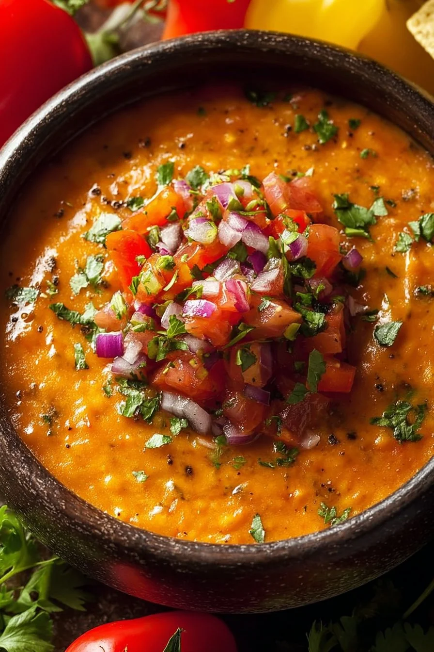Colorful salsa dip made with fresh tomatoes, peppers, and herbs.