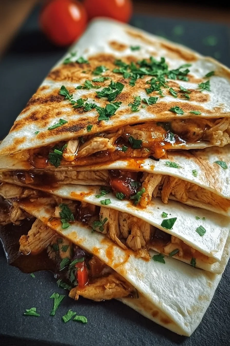 Delicious BBQ Chicken Quesadilla made with tangy BBQ sauce and melted cheese