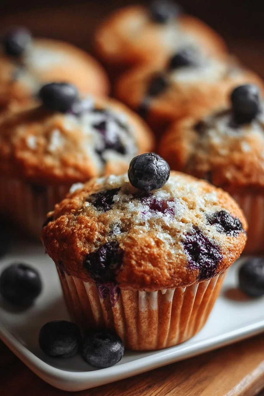 Freshly baked blueberry muffins on a cooling rack