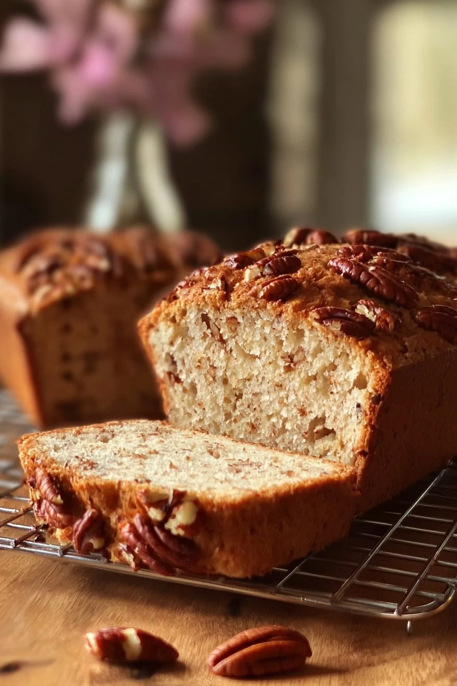 Delicious buttermilk pecan bread with Alabama pecans and a golden crust