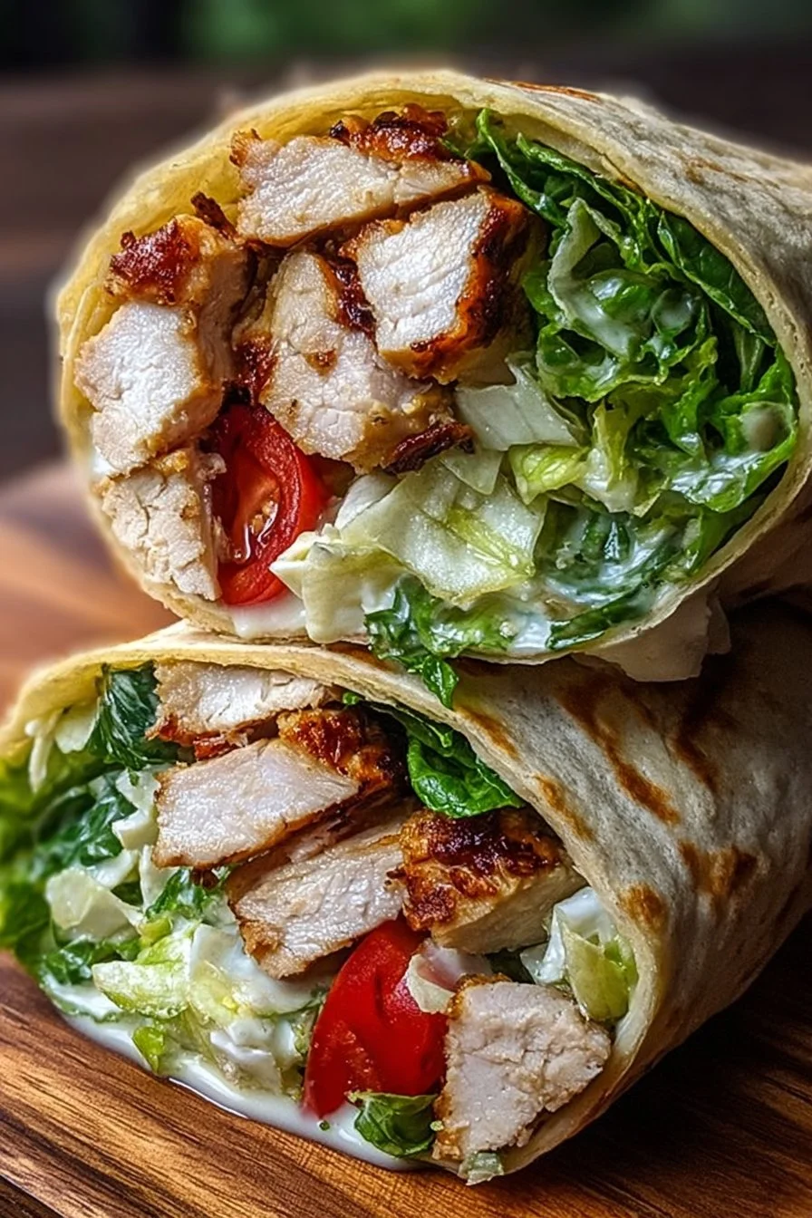 Delicious Chicken Caesar Wrap with grilled chicken and fresh romaine lettuce
