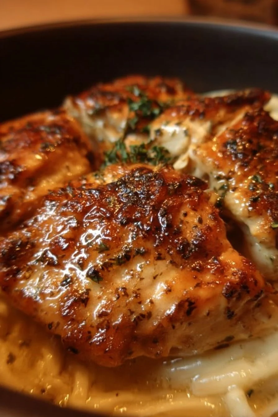 Delicious Crockpot French Onion Chicken served with melted cheese.