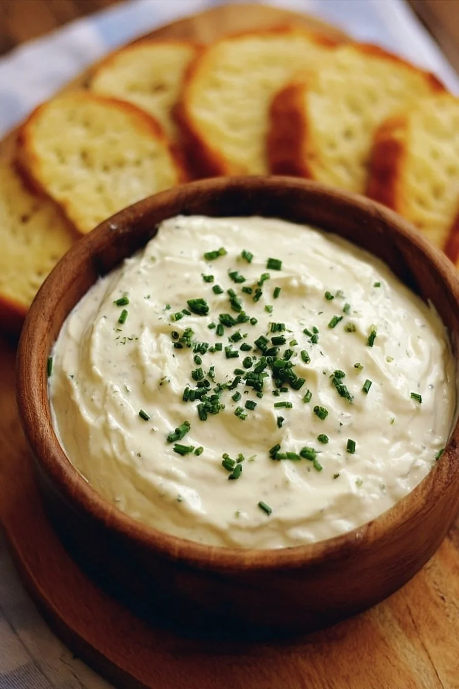 Bowl of delicious French Onion Dip served with crispy chips