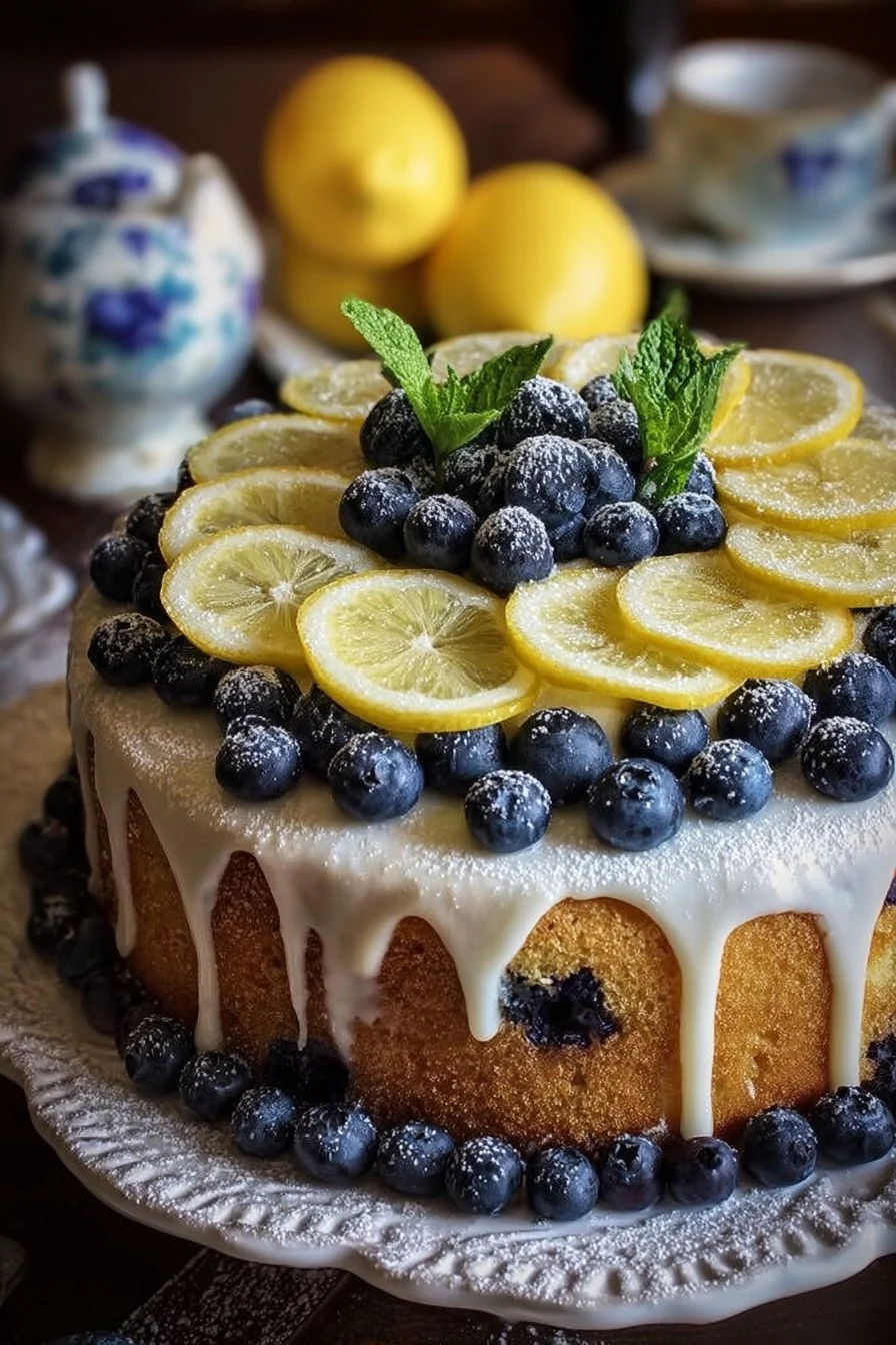 Delicious lemon blueberry cake with fresh blueberries and lemon zest