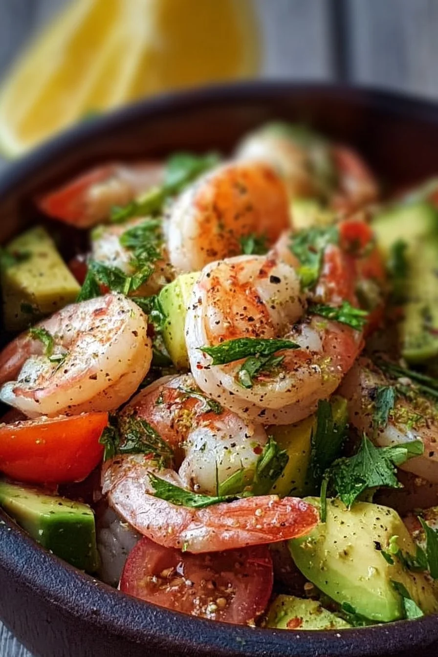 Delicious shrimp avocado salad with fresh ingredients