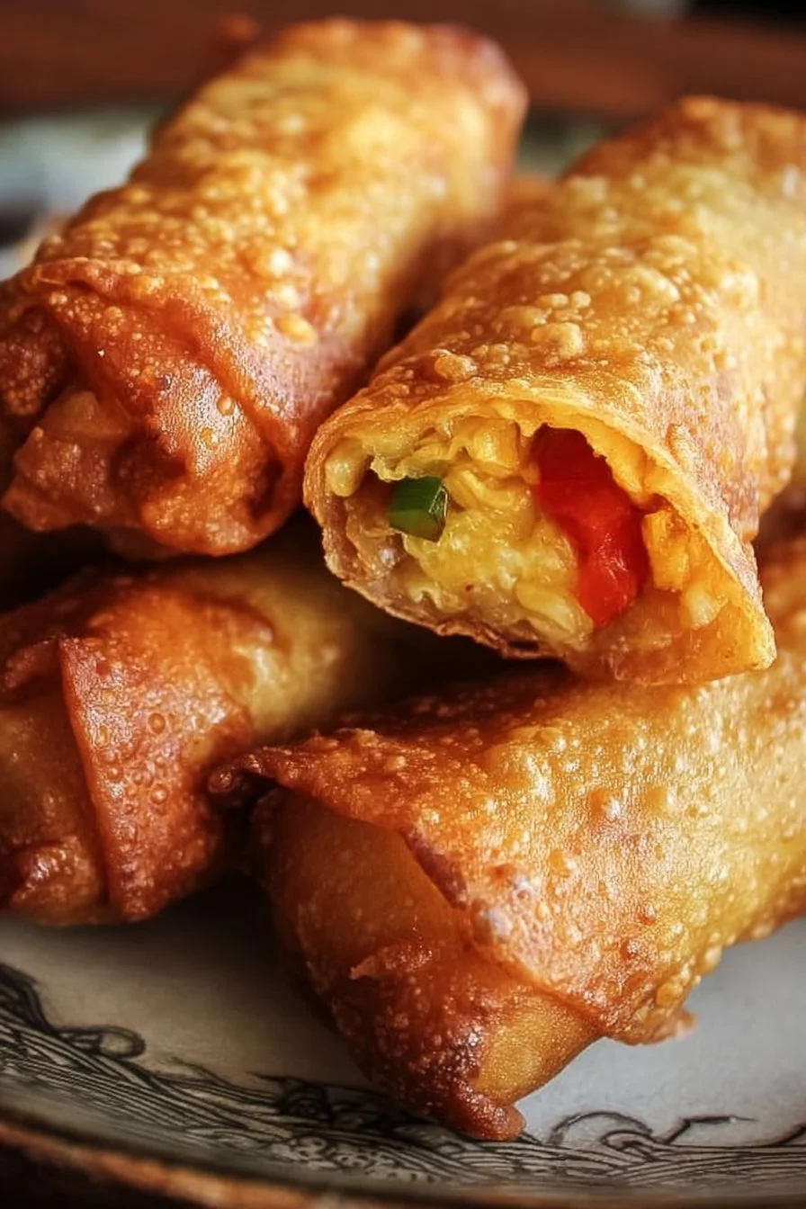 Plate of homemade Southwest Egg Rolls filled with chicken and vegetables.