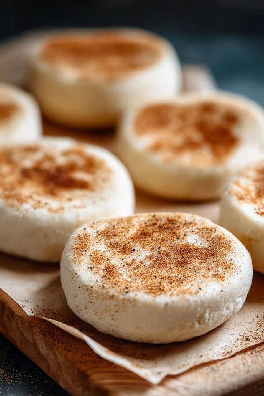 Homemade sourdough English muffins with a golden crust and soft interior