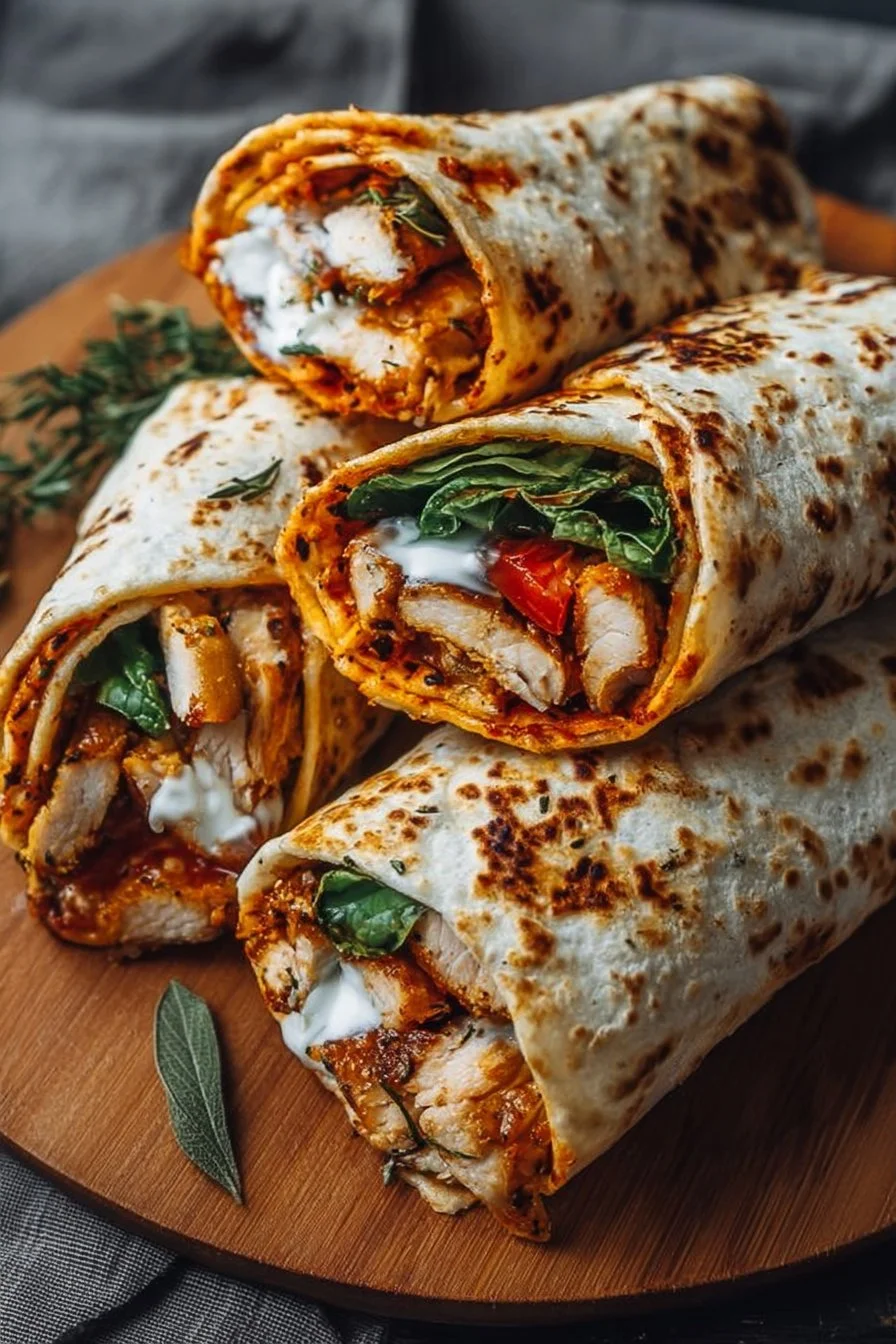 Easy crispy air fryer chicken and mozzarella wraps on a plate