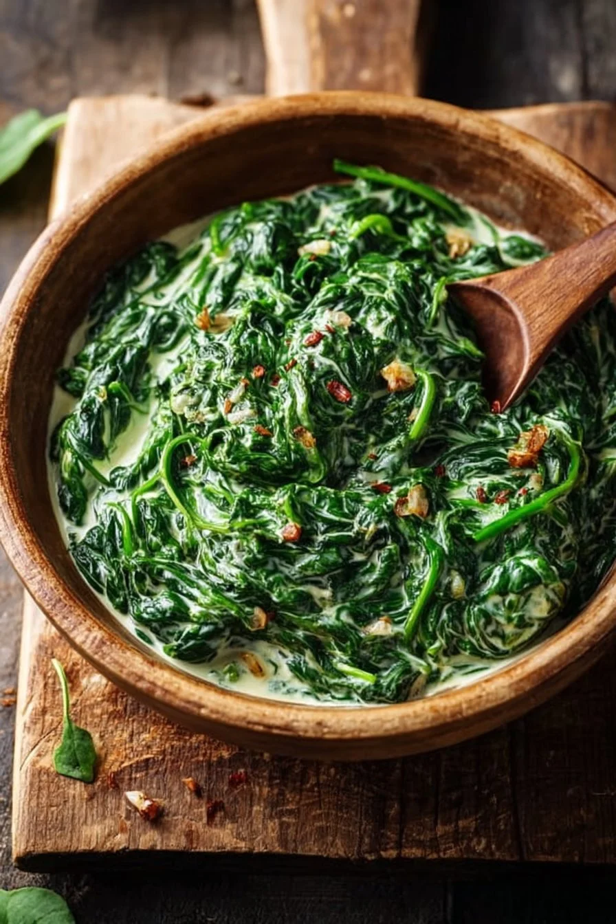 Delicious bowl of flavorful creamy spinach served as a nutritious side dish