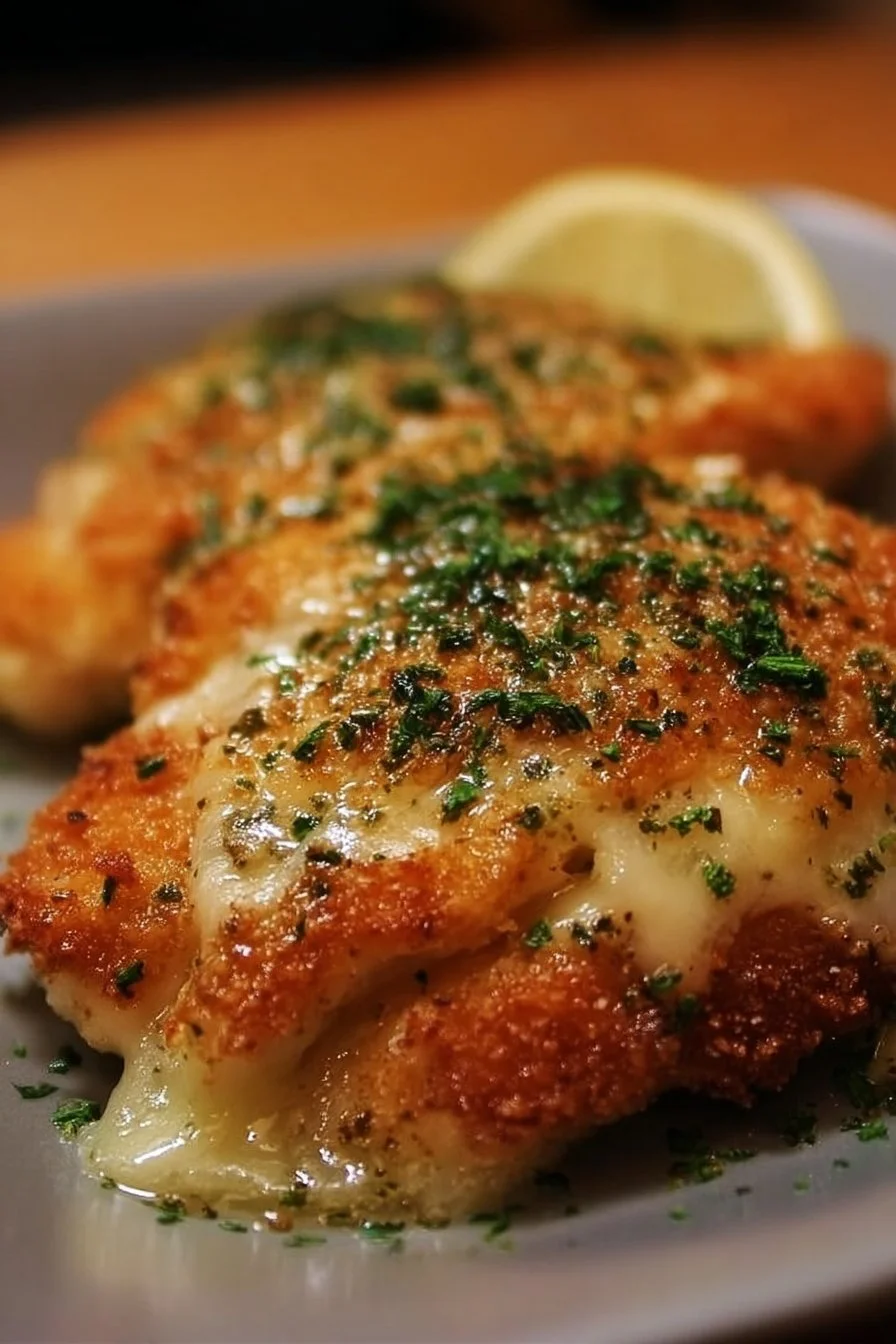 Delicious Garlic Parmesan Chicken with herbs and spices served on a plate.