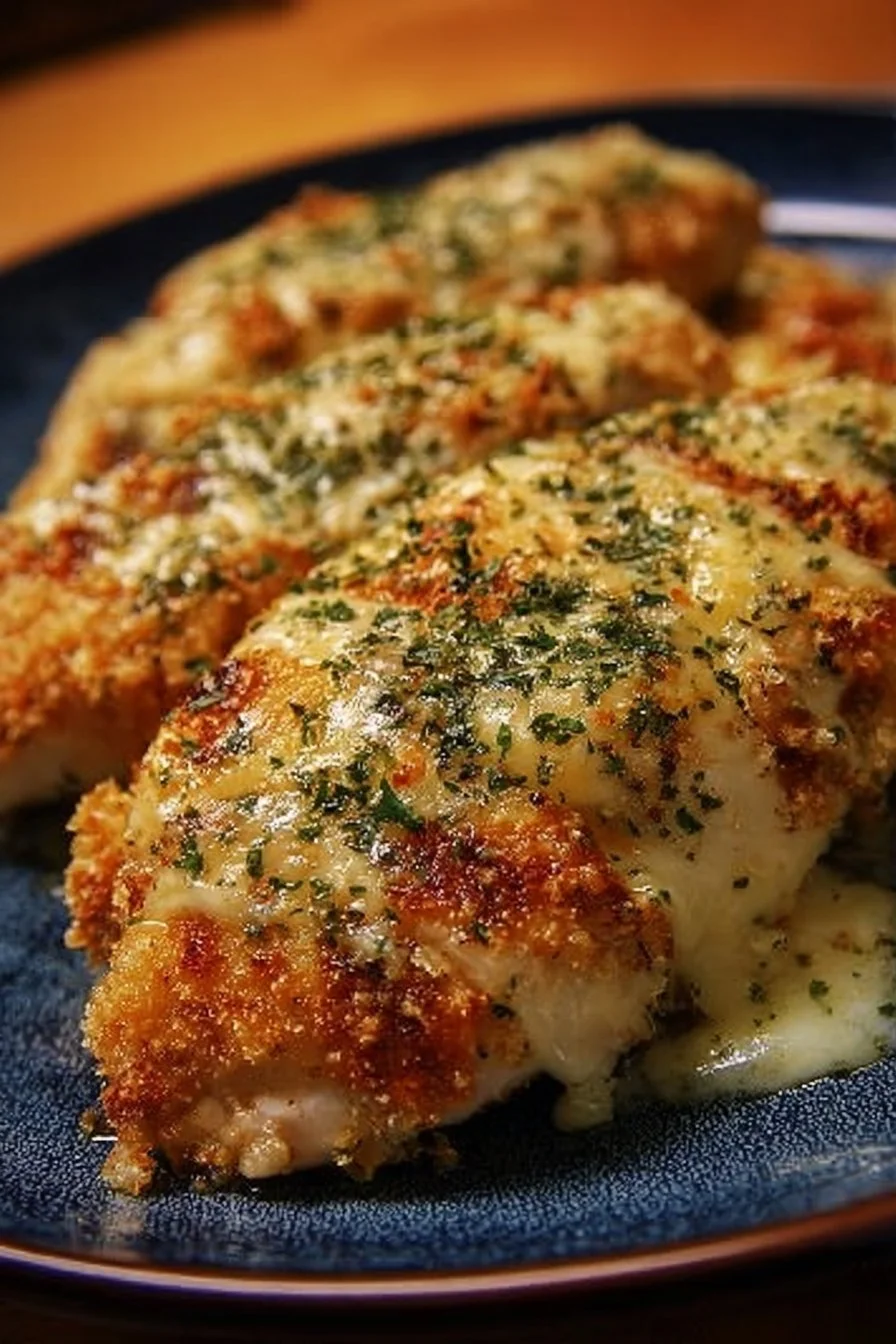 Garlic Parmesan Chicken dish topped with herbs and cheese on a plate