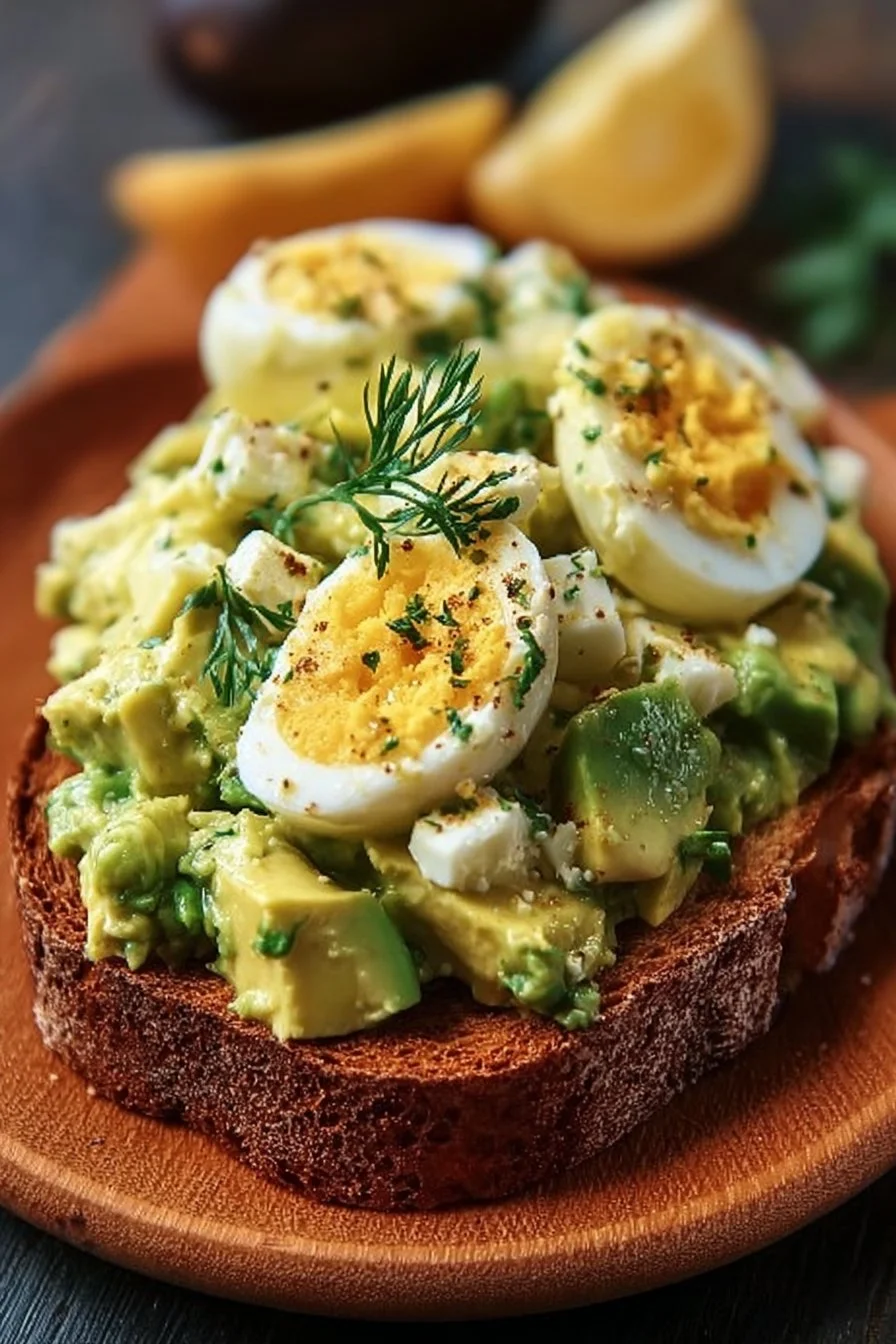 Bowl of healthy avocado egg salad with fresh ingredients