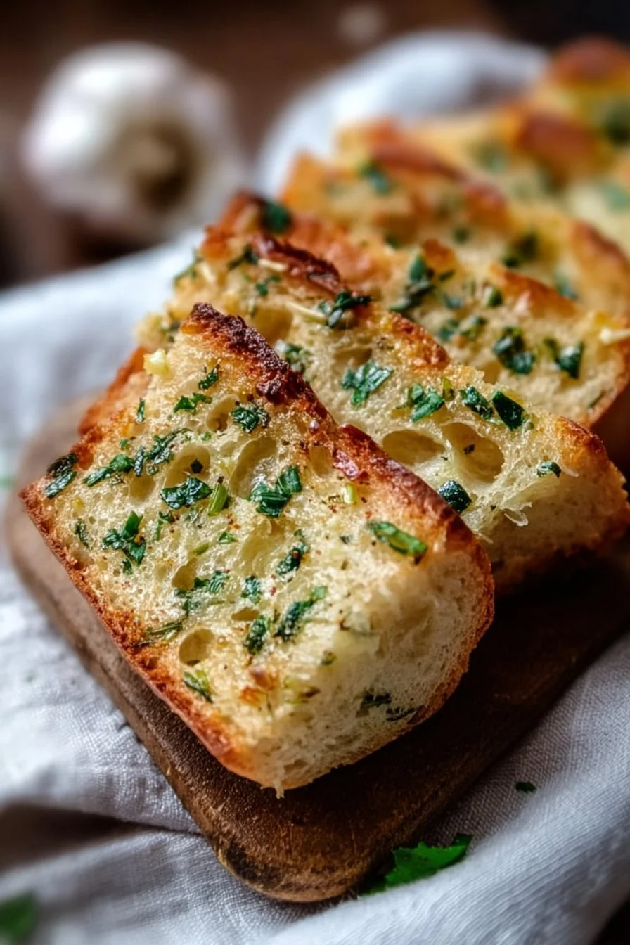 Irresistible homemade sourdough garlic bread fresh out of the oven