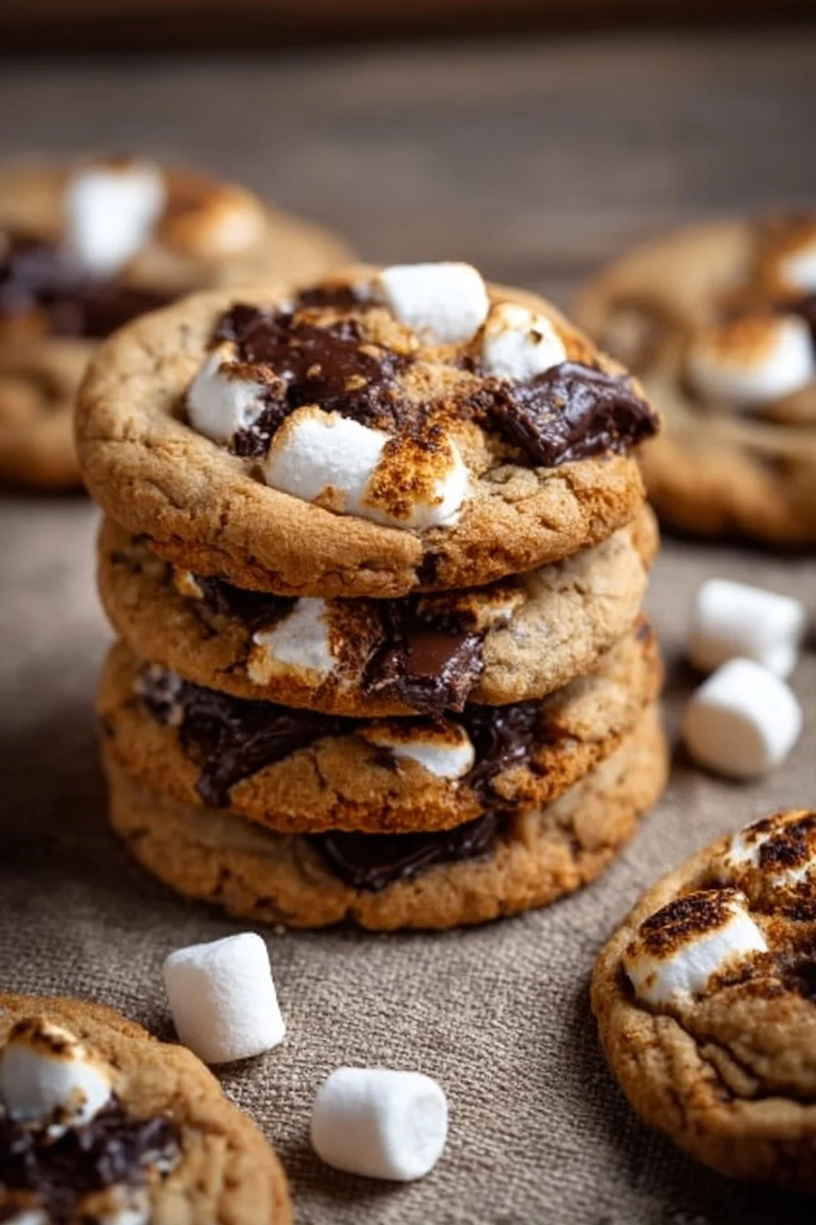 Delicious S'mores Cookies with chocolate, marshmallows, and graham crackers