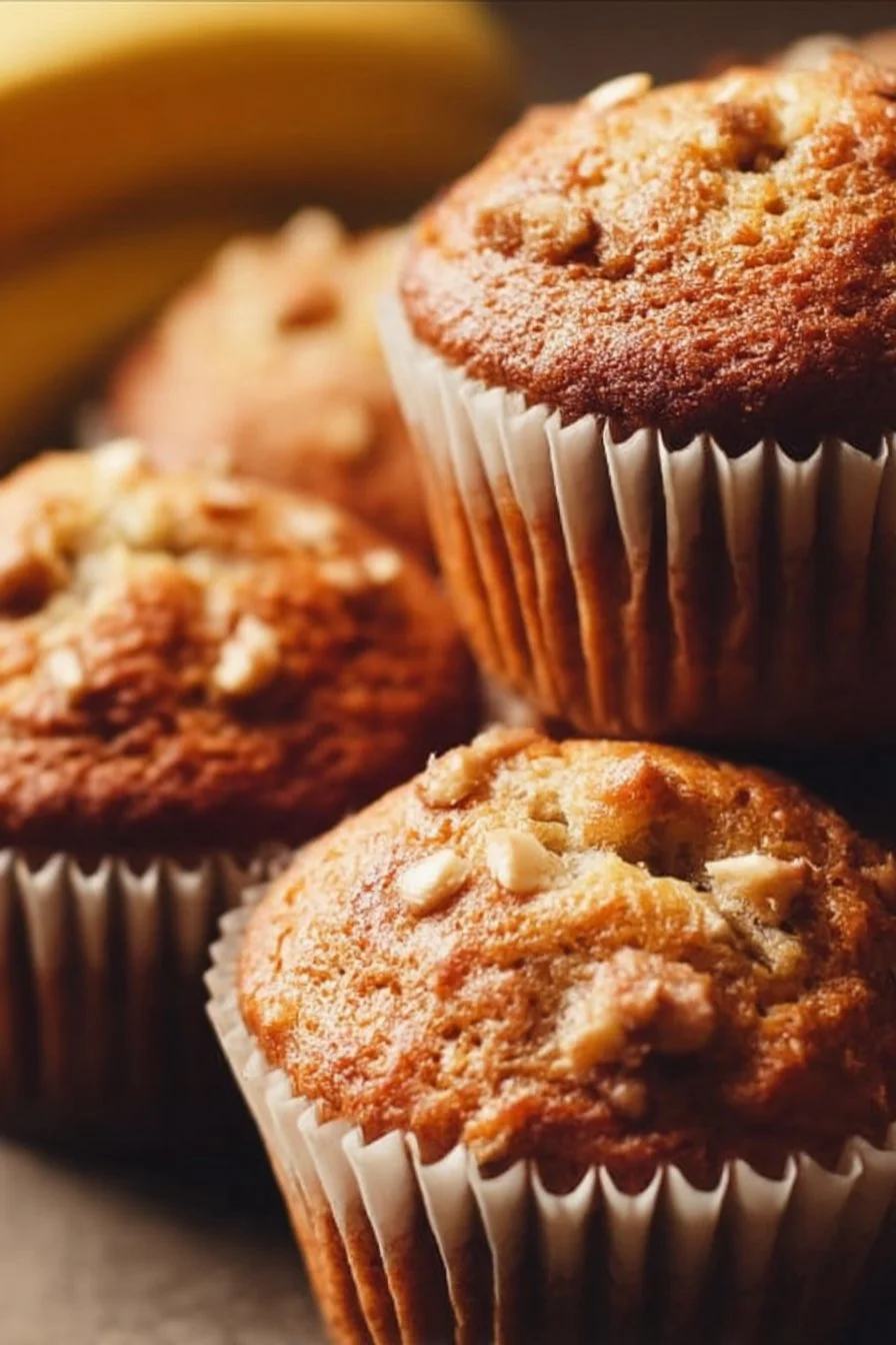 Freshly baked moist banana muffins on a plate