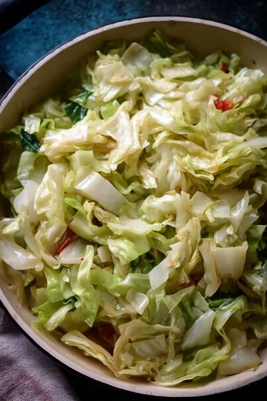 Delicious quick and healthy cabbage stir fry served in a bowl