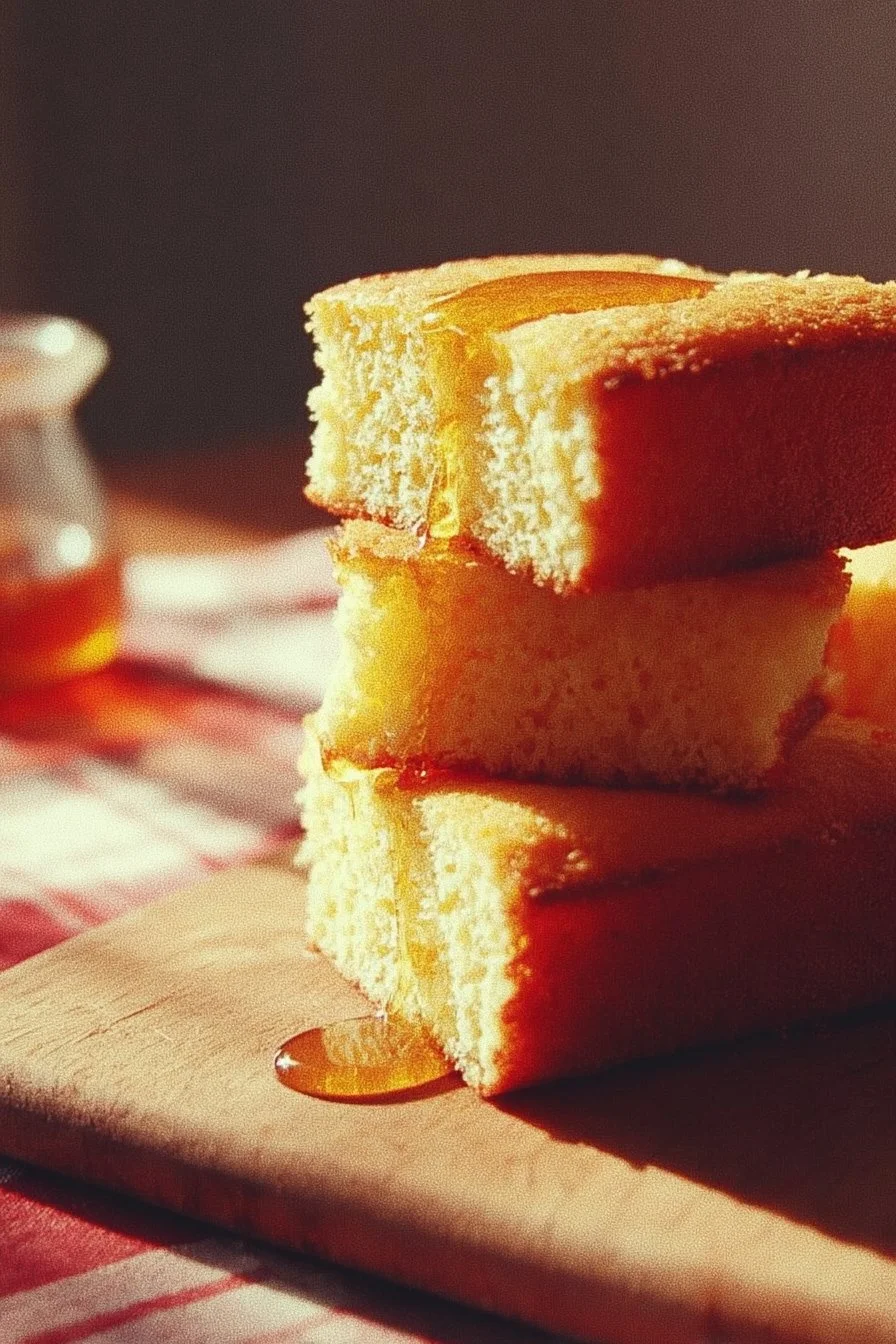 Freshly baked sourdough cornbread with a golden crust and fluffy texture.
