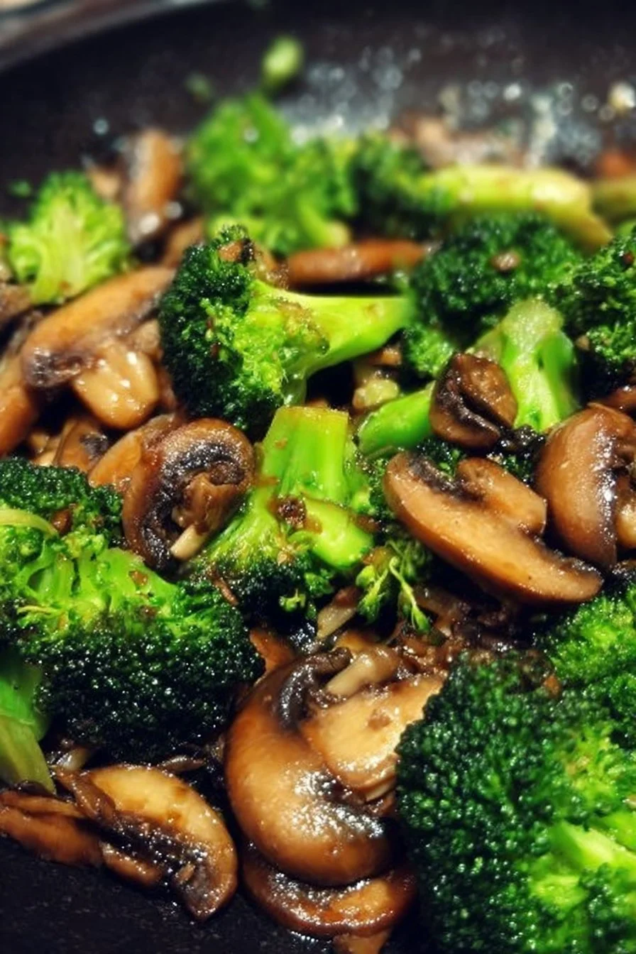Delicious broccoli and mushroom stir fry in a colorful bowl