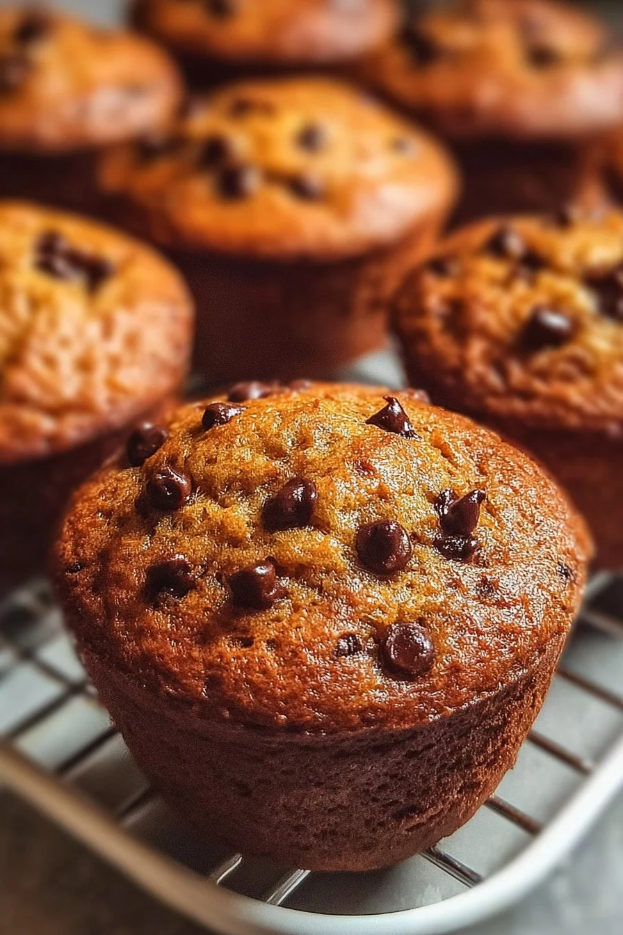 Delicious homemade chocolate chip muffins fresh out of the oven