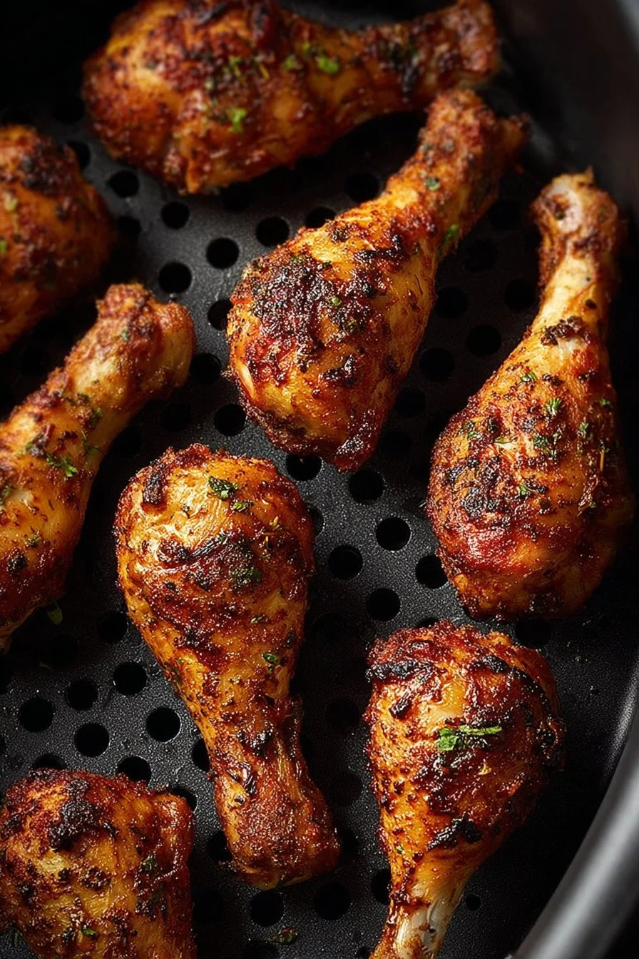 Crispy air fryer chicken drumsticks served with dipping sauce