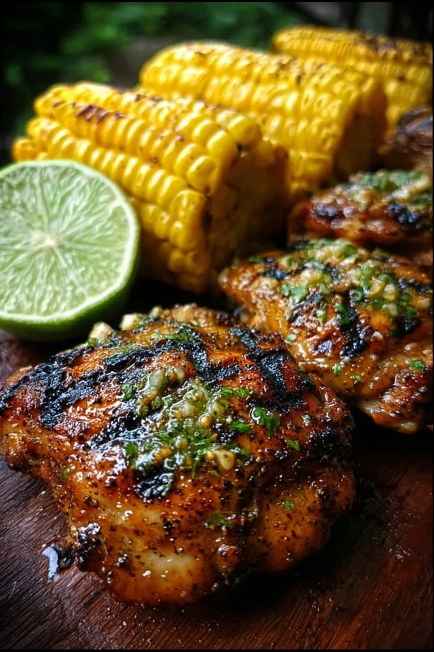 Crunchy Grilled Chicken Thighs and Corn With Lime-Basil Butter