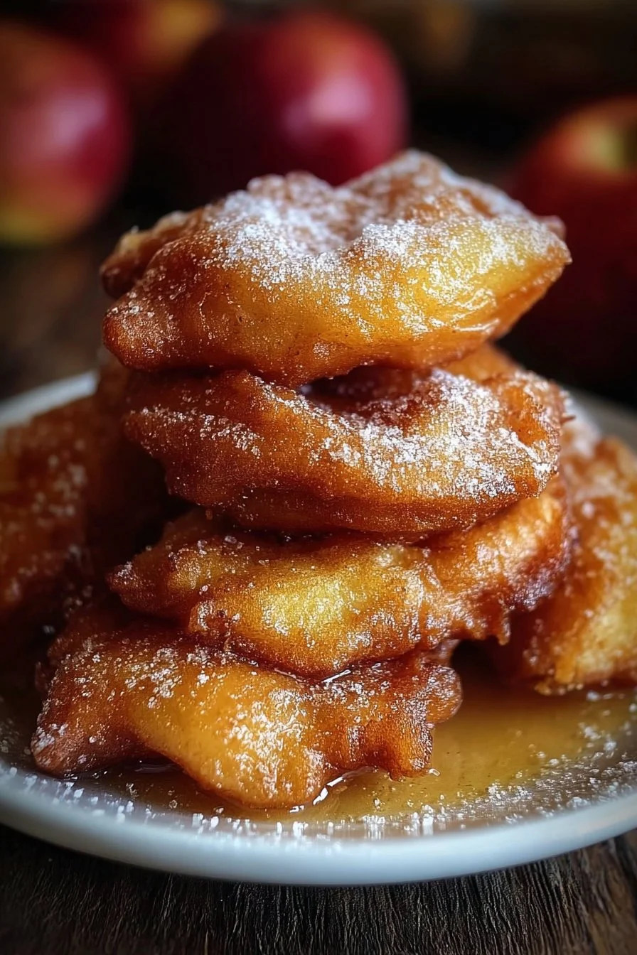 Delicious baked apple fritters topped with icing and sprinkled with cinnamon